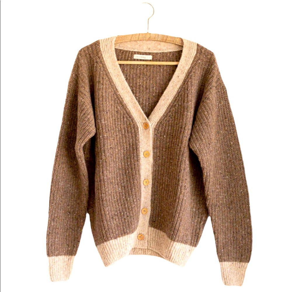 Fin & Vince Merino Wool women's chunky cardigan - faded chestnut